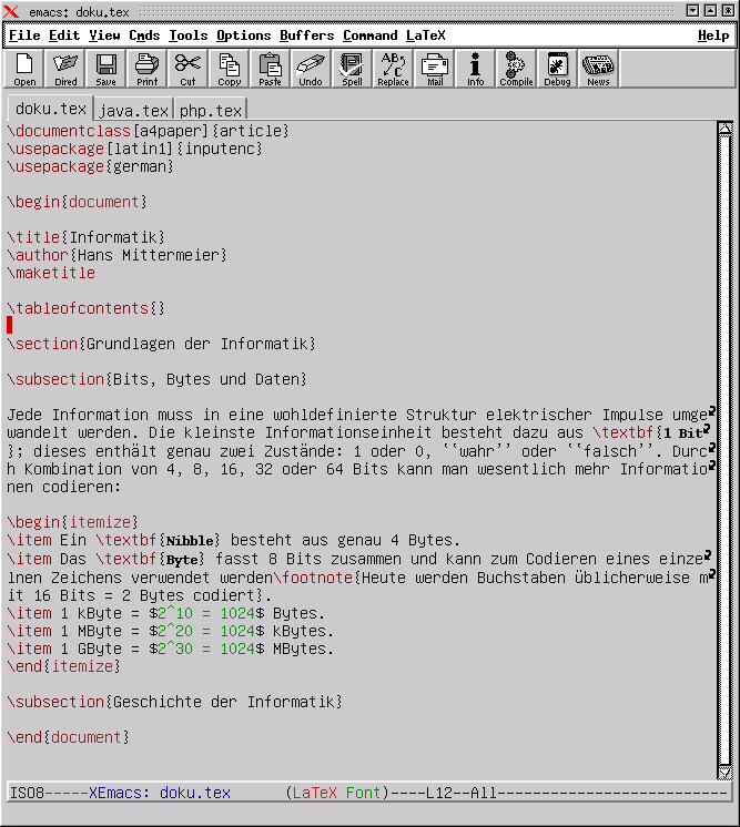 Emacs als Texteditor für LaTeX